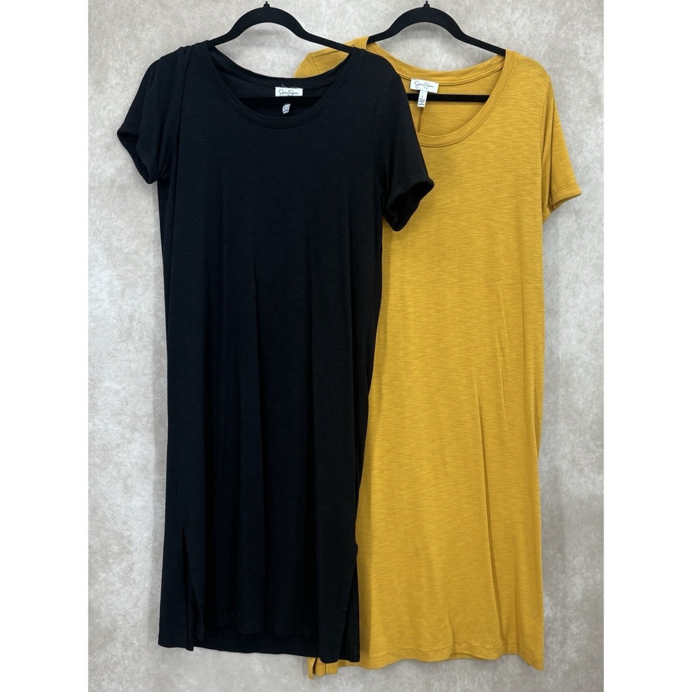 Jessica Simpson Finlee T-Shirt Dress Size Large‎ Lot of 2 Black & Mustard Yellow